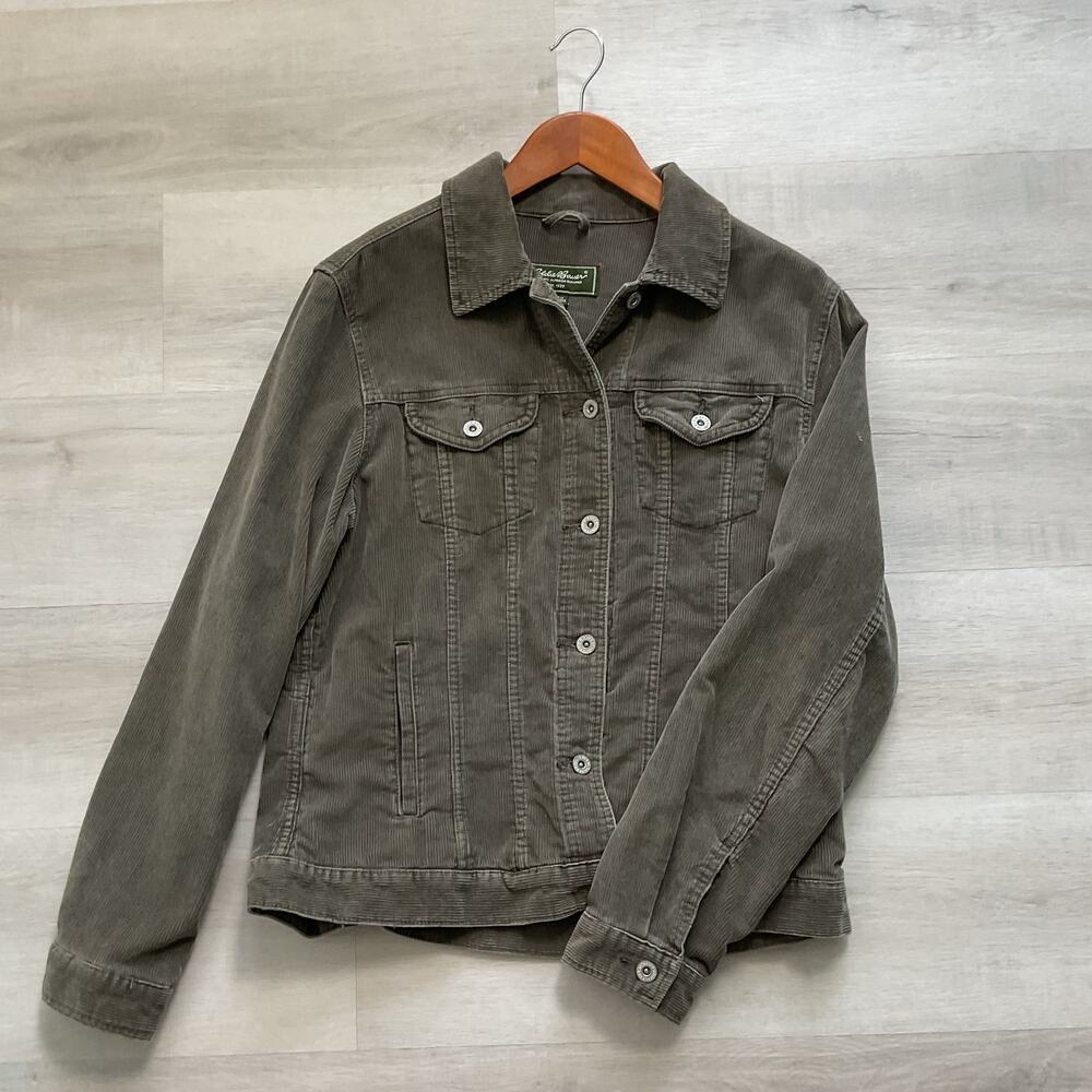 Y2K style Eddie Bauer Womens Corduroy Button Up Jacket Forest Green Pure Cotton